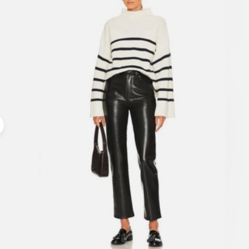 Frame Denim "Le Jane Crop" Black Recycled Leather Jeans